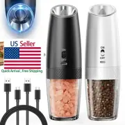 Rechargeable Gravity Electric Salt and Pepper Grinder Set - Black & White 2-Pack