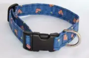 Patriotic American Flag Blue Dog Collar Adjustable Handmade Custom Designer