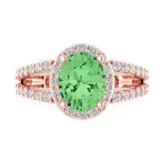 2.24 Oval split shank Light Green Engagement Promise Ring 14k Rose Solid Gold