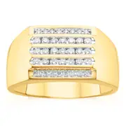 9ct Yellow Gold 1/2 CARAT tw of Diamonds Five Row Mens Ring