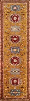 Wool Geometric Stunning Traditional Runner Rug Rust Handmade Carpet 3x10