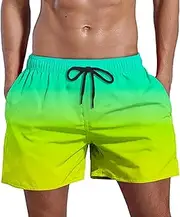 [Generic] Swim Shorts with Compression Liner Gradient Beach Pants Mens Glow Party Outfits