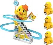 Small Duck Toy Stairs Climb | Electric Track Slide Stairs Coaster Toys - Duck Slide Toy for Kids Ages 3+, Early Educational Toys with LED Lights and Music