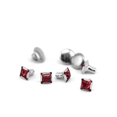 Czech Crystal Snap Rivets, Square- Garnet, 50 pack, Rhinestone Studs