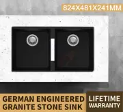 824x481x241mm Premium Black Granite Stone Double Bowls Kitchen Sink Undermount