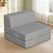 [Youzi] Foldable Sofa Bed with Breathable & Washable Cover, 6 Inches Single Four-fold Floor Sofa for Guests, Sofa Bed Chair Floor Mattress for Livingroom, Dorm, Offices, Gray,75" x 25" x 6"