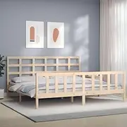 Bed Frame, Bed Base Bedstead Bedroom Platform Furniture Bed Frame with Headboard 183x203 cm King Solid Wood