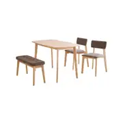 Natural Signature 1350mm 4 Seater Raw Natural Hockey 4 Piece Chairs and Bench Dining Set with Cosmo Brown Seat Fabric