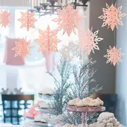 3D Baby Pink Glitter Paper Snowflake Hanging Ornaments 6pk