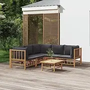 6 Piece Garden Lounge Set with Dark Grey Cushions Bamboo, Garden Furniture Sets
