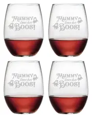 Susquehanna Set of 4 Mummy Loves Her Boos Stemless Wine Glasses