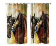 Brown Painted Horses Curtain - Single / Set of Two