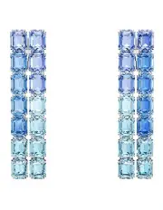 [Swarovski] Millenia Clip Octagon Cut Rhodium Plated Earrings in Blue