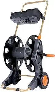 Dualoai Hose Reel Cart with Drain Storage Box Water Hose Holder for Patio Yard Farm