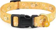 Cotton Handmade Dog Collar for Small Medium Large Dogs,Yellow Daisy with Pendant Cute Dog Collars,Ideal for Girl Dogs Boy Dogs (Medium)