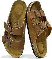 [Project Cloud] 100% Genuine Leather Mens Sandals with Memory Foam - Men Footwear & Slides for Men with Cork Footbed - Flip Flops for Men with Straps - Non-Slip Sandals Men (Arizona)