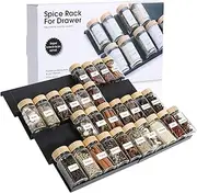 AiQInu Spice Rack for Drawers, 8 Pieces, Spice Drawer Organizer, Expandable Spice Rack from 23 to 46 cm, for Kitchen Storage, Countertop, Cabinet, Shelf