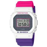 在飛比找蝦皮商城優惠-【CASIO】G-SHOCK 復古格紋方框撞色電子錶-白X桃