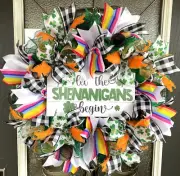 Rainbow Clover LetShenanigans Begin St. Patricks Day Deco Mesh Front Door Wreath