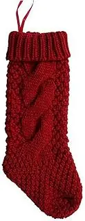 [Generic] Christmas Stocking Burgundy Knit Christmas Stockings Rustic Personalized Knitted Xmas Party Fireplace Decoration Stocking Cream White 37cm Christmas Stockings(Burgundy)