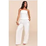 Almond Textured Woven Mid Rise Wide Leg Pants, Almond