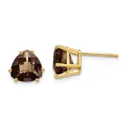 14k Yellow Gold 8mm Trillion Checker-Cut Smoky Quartz Earrings