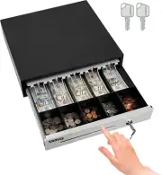 Sam4S 16" Heavy Duty Black Manual Push Open Cash Drawer with 5Bill/5Coin Stainle