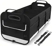 ATATHXHQay Large Car Trunk Organizer with 5 Compartments Trunk Organizers and Car Storage SUV Reinforced Handle Securing Straps Trunk Orga(Black-grey)