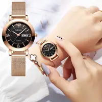 在飛比找樂天市場購物網優惠-韓版時尚網紅全自動夜光女士手錶防水雙日歷女學生鋼帶簡約腕表【