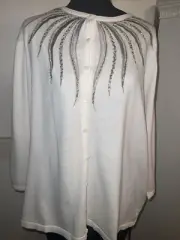 Bob Mackie Sequin beige cream Blazer light jacket shirt SZ 2XL
