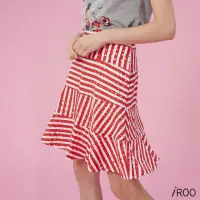 在飛比找momo購物網優惠-【iROO】條紋魚尾及膝裙
