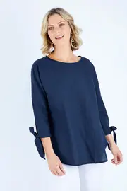 The Linen Tie Sleeve Top--BIRDK-733