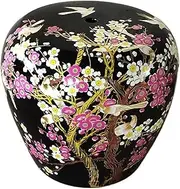 Ceramic Drum Table Decorative Garden stools, Decorative Ceramic Garden Stool, Glazed Hand-Painted Flower and Bird Shoe Changing Stool Drum Stool, Suitable for Outdoor Garden, Living Room, Terrace(Bla