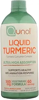 Qunol Liquid Turmeric Curcumin 500mg, Vegetarian Formula, Ultra-High Absorption, Anti-Inflammatory, Sugar Free Dietary Supplement, Extra Strength, Tropical Orange, 60 Servings