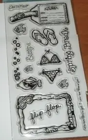 CLEAR ACRYLIC FISKARS STAMPS FLIP FLOPS ~Bikini, Luggage Tag, Fish wks CTMH blks