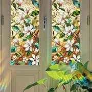 BlissYard Flora Window Privacy Film Seasonal Flower Window Decorations 17.7x39.3 inch Stained Decals Static Cling Sun Blocking Decor for Home Office Windows Doors Glass Partitions