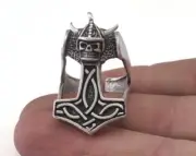Viking Skull Adjustable Ring Antique Silver Plated Brass 9US size 2927