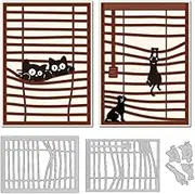 Cat Die Cuts for Card Making, Blinds Background Carbon Steel Die Cuts Cute Cutting Dies Frame Background Stencils Scrapbooking Embossing Template Dies for Crafting DIY Photo Album Embossing
