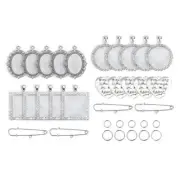 Square Oval Round Silver Pin Brooch Production Kit with Clear Glass Gemstones