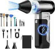 Compressed Air Duster, 3-Gear Adjustable Electric Air Duster, 180000RPM Super Powerful Turbo Dry Violent Jet Fan for Keyboards Home Outdoor Dust Rain Snow Removal with LED Light Fast Charge(Black)