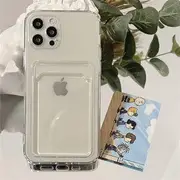 Transparent Card Holder Phone Case - iPhone 16E, 16 Pro Max, 16 Plus, 16 Pro, 16, 15 Pro Max ,15 Plus,15 Pro, 15, 14 Pro Max, 14 Plus, 14 Pro, 14, 13 Pro Max, 13 Pro, 13, 13 Mini, 12 Pro Max, 12 Pro, 12 Mini, 11 Pro Max, 11 Pro, 11 Transparent - iPhone 14 Pro