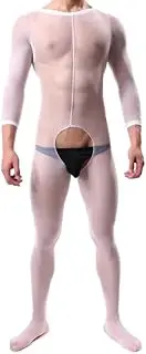 [Manguo] Open Crotch Long Sleeve Mens Ultra-thin See-Through Body Stocking Temptation Fishnet Shapewear
