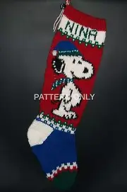 Pattern Only Hand Knitted BEAGLE AND TREE Christmas Stocking