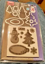 HTF Sizzix Framelits Die & Stamp Set # 657781 Snowman Tags Snowflake Christmas