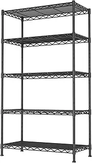 GIOTORENT 5-Wire Garage Shelving Storage Shelves, Kitchen Storage Adjustable Shelf, Metal Shelves 1600Lbs Capacity 36 Lx18 Wx72.2 H for Laundry Bathroom Pantry Closet, Black