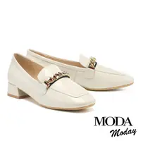 在飛比找momo購物網優惠-【MODA Luxury】韓系氣質鏈條全真皮方圓頭樂福低跟鞋