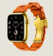 24k Gold Apple Watch HERMES Series 9 41mm Stainless Steel CUSTOM KILIM Orange