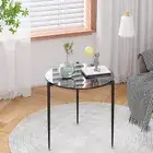 Modern Glass Top Round Accent Table Lux Round Sofa Side Table for Living Room