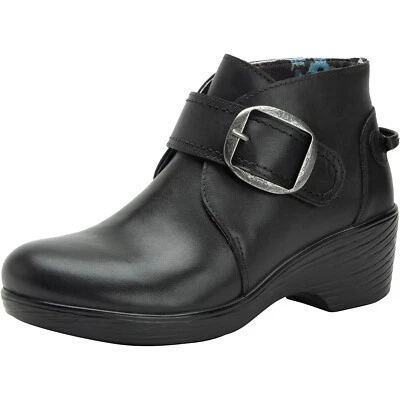 Alegria Womens Symone Leather Ankle Wedge Heel Boots -- Coal NEW