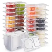 20Pcs Double Compartment Condiment Container Reusable Snack Containers with Lids